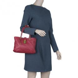 Pre Owned Bottega Veneta Red Woven Leather Tote