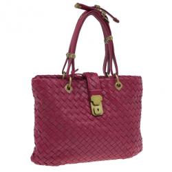 Pre Owned Bottega Veneta Red Woven Leather Tote