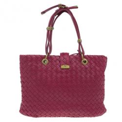 Pre Owned Bottega Veneta Red Woven Leather Tote