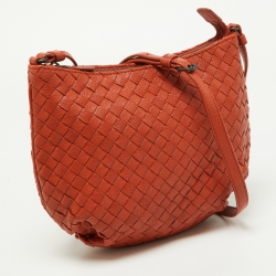 Pre Owned Bottega Veneta Brown Rust Intrecciato Leather Crossbody Bag