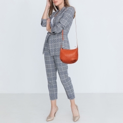 Pre Owned Bottega Veneta Brown Rust Intrecciato Leather Crossbody Bag