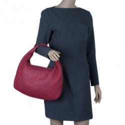 Pre Owned Bottega Veneta Pink Lambskin Medium Intrecciato Hobo