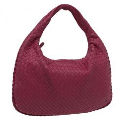 Pre Owned Bottega Veneta Pink Lambskin Medium Intrecciato Hobo