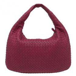 Pre Owned Bottega Veneta Pink Lambskin Medium Intrecciato Hobo