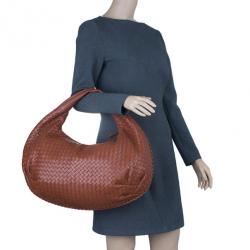 Pre Owned Bottega Veneta Brown Leather Large Intrecciato Hobo