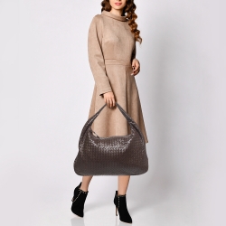 Pre Owned Bottega Veneta Choco Brown Intrecciato Leather Veneta Hobo