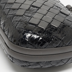 Pre Owned Bottega Veneta Black Intrecciato Watersnake and Leather Knot Chain Clutch