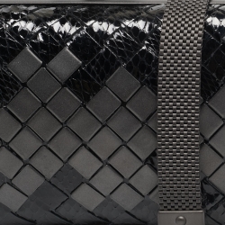 Pre Owned Bottega Veneta Black Intrecciato Watersnake and Leather Knot Chain Clutch