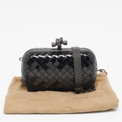 Pre Owned Bottega Veneta Black Intrecciato Watersnake and Leather Knot Chain Clutch