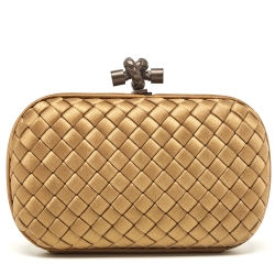 Pre Owned Bottega Veneta Brown Intrecciato Satin Knot Clutch