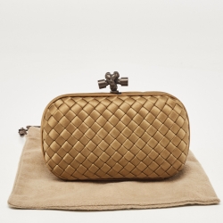 Pre Owned Bottega Veneta Brown Intrecciato Satin Knot Clutch