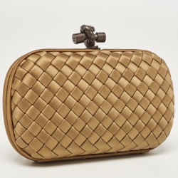 Pre Owned Bottega Veneta Brown Intrecciato Satin Knot Clutch