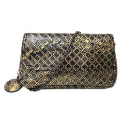 Pre Owned Bottega Veneta Black and Gold Intrecciomirage Leather Chain Shoulder Bag
