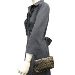 Pre Owned Bottega Veneta Black and Gold Intrecciomirage Leather Chain Shoulder Bag