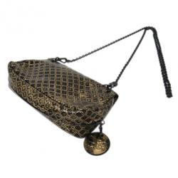 Pre Owned Bottega Veneta Black and Gold Intrecciomirage Leather Chain Shoulder Bag