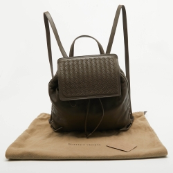 Bottega Veneta Grey Intrecciato Leather Drawstring Flap Bakcpack