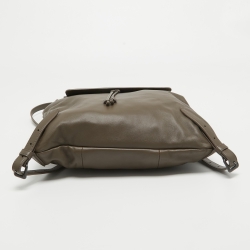 Bottega Veneta Grey Intrecciato Leather Drawstring Flap Bakcpack
