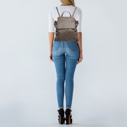 Bottega Veneta Grey Intrecciato Leather Drawstring Flap Bakcpack