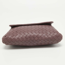 Pre Owned Bottega Veneta Purple Intrecciato Leather Flap Clutch
