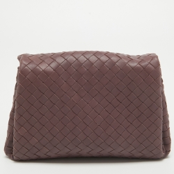 Pre Owned Bottega Veneta Purple Intrecciato Leather Flap Clutch