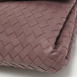 Pre Owned Bottega Veneta Purple Intrecciato Leather Flap Clutch