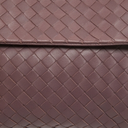 Pre Owned Bottega Veneta Purple Intrecciato Leather Flap Clutch