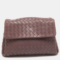 Pre Owned Bottega Veneta Purple Intrecciato Leather Flap Clutch