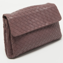 Pre Owned Bottega Veneta Purple Intrecciato Leather Flap Clutch