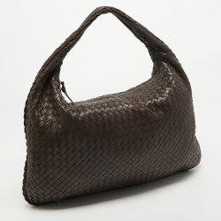Pre Owned Bottega Veneta Dark Brown Intrecciato Leather Large Veneta Hobo