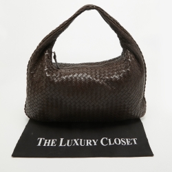 Pre Owned Bottega Veneta Dark Brown Intrecciato Leather Large Veneta Hobo