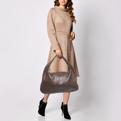 Pre Owned Bottega Veneta Dark Brown Intrecciato Leather Large Veneta Hobo