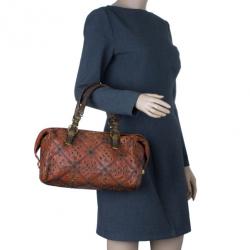 Pre Owned Bottega Veneta Orange Leather Boston Bag