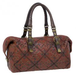 Pre Owned Bottega Veneta Orange Leather Boston Bag