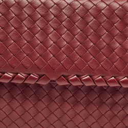 Pre Owned Bottega Veneta Dark Red Intrecciato Leather Small Olimpia Shoulder Bag