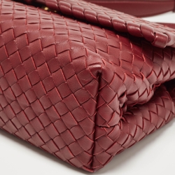 Pre Owned Bottega Veneta Dark Red Intrecciato Leather Small Olimpia Shoulder Bag