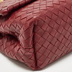 Pre Owned Bottega Veneta Dark Red Intrecciato Leather Small Olimpia Shoulder Bag