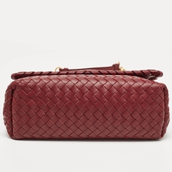 Pre Owned Bottega Veneta Dark Red Intrecciato Leather Small Olimpia Shoulder Bag