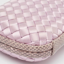 Bottega Veneta Lavender Intrecciato Satin and Watersnake Leather Knot Long Clutch