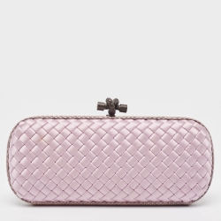 Bottega Veneta Lavender Intrecciato Satin and Watersnake Leather Knot Long Clutch