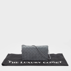 Pre Owned Bottega Veneta Grey Intrecciato Leather Flap Strap Wallet