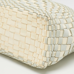 Pre Owned Bottega Veneta Light Blue/White Intrecciato Leather Tote