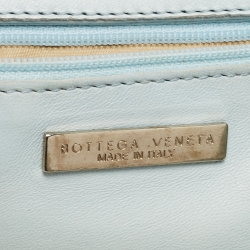 Pre Owned Bottega Veneta Light Blue/White Intrecciato Leather Tote