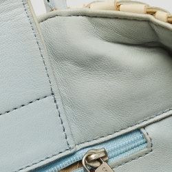 Pre Owned Bottega Veneta Light Blue/White Intrecciato Leather Tote