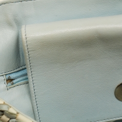 Pre Owned Bottega Veneta Light Blue/White Intrecciato Leather Tote