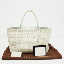 Pre Owned Bottega Veneta Light Blue/White Intrecciato Leather Tote