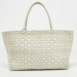 Pre Owned Bottega Veneta Light Blue/White Intrecciato Leather Tote