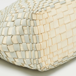 Pre Owned Bottega Veneta Light Blue/White Intrecciato Leather Tote