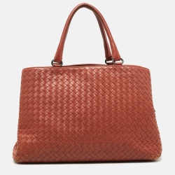 Pre Owned Bottega Veneta Brick Brown Intrecciato Leather Tote