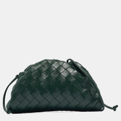 Pre Owned Bottega Veneta Green Intrecciato Leather Mini The Pouch Bag