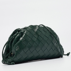 Pre Owned Bottega Veneta Green Intrecciato Leather Mini The Pouch Bag
